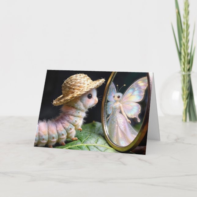 Carte Chenille Pensant à un Papillon (Devant)