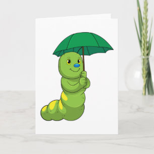 Carte Chenille sous la pluie avec parapluie