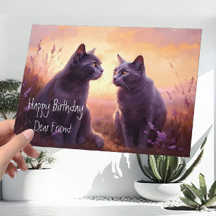 Carte Cher ami Russe Blue Kitty Chats Anniversaire