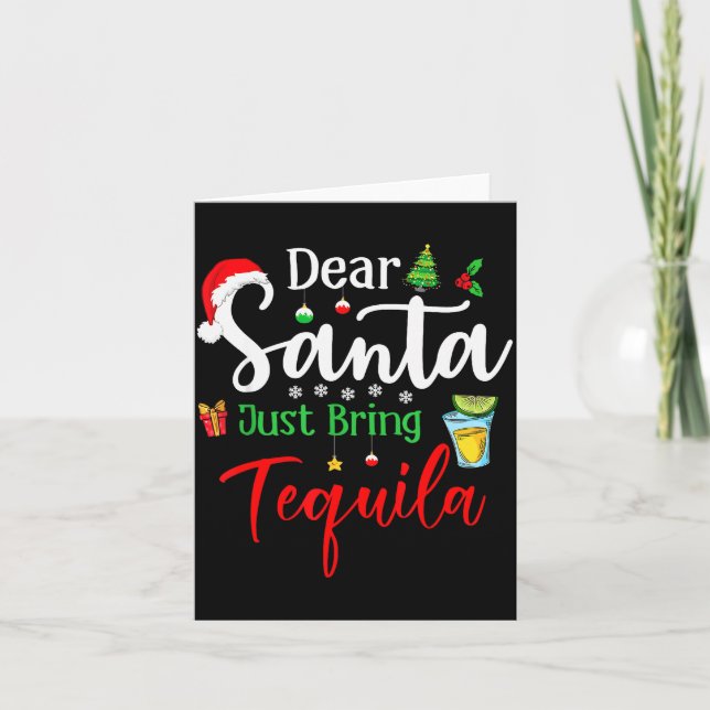Carte Cher Père Noël Apporte Juste Tequila Drôle de Bois (Devant)