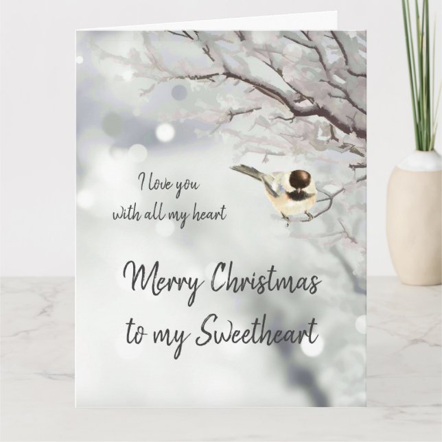 Carte Chéri Noël Aimer mon coeur Chickadee Bird (Devant)