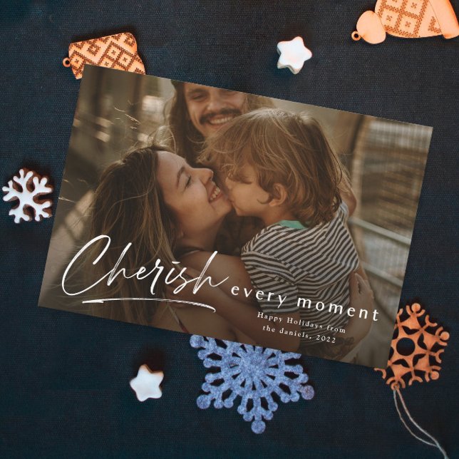 Carte Chérissez chaque moment Script Photo Joyeuses Fête (Créateur téléchargé)
