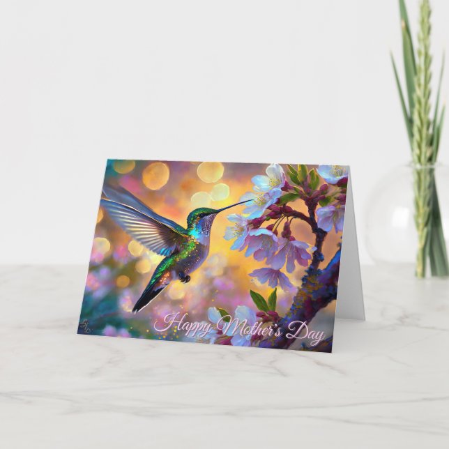 Carte Cherry Blossom Fantasy Sunrise Hummingbird (Devant)