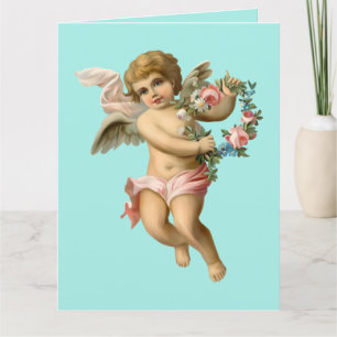 Carte Cherub bébé vintage avec fleurs