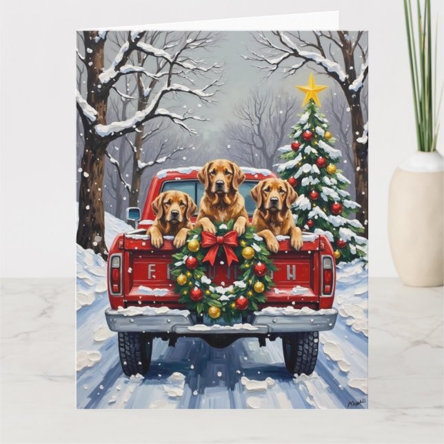 Carte Chesapeake Bay Retriever Christmas Red Truck  (Devant)