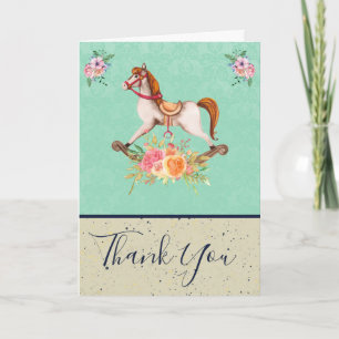 Carte Cheval à roches vintage et Merci de bouquet floral