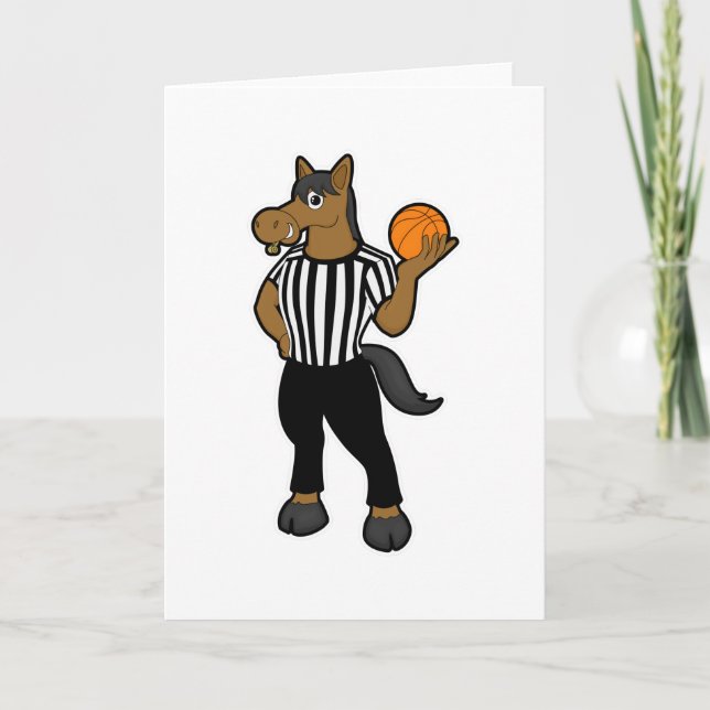 Carte Cheval arbitre avec ballon de basket et sifflet (Devant)