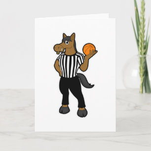 Carte Cheval arbitre avec ballon de basket et sifflet