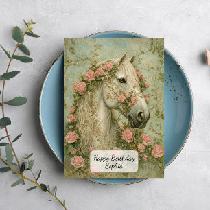 Carte Cheval blanc avec des roses