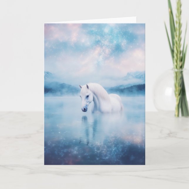 Carte Cheval Blanc de Rêve Sous le Ciel Cosmique (Devant)
