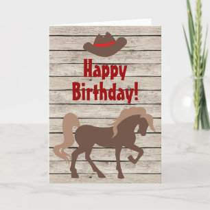Carte Cheval Brown et Cowboy Casquette Occident Annivers