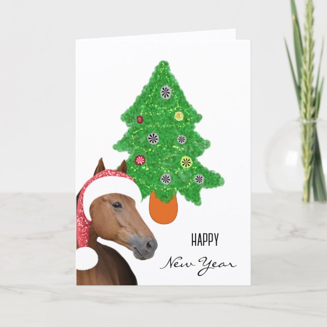Carte Cheval brun pour le Nouvel An (Devant)