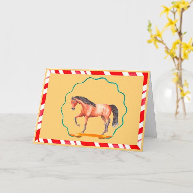 Carte Cheval cabré avec rubans Noël (Fleur jaune)