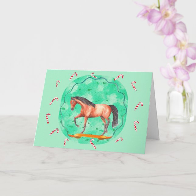 Carte Cheval Cabré et Canne de Menthe Noël (Orchidée)