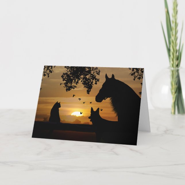 Carte Cheval Chien Chat Oiseaux Vide  (Devant)