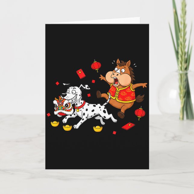 Carte Cheval Chinois Dalmatien Drôle Hommes Femmes Joyeu (Devant)