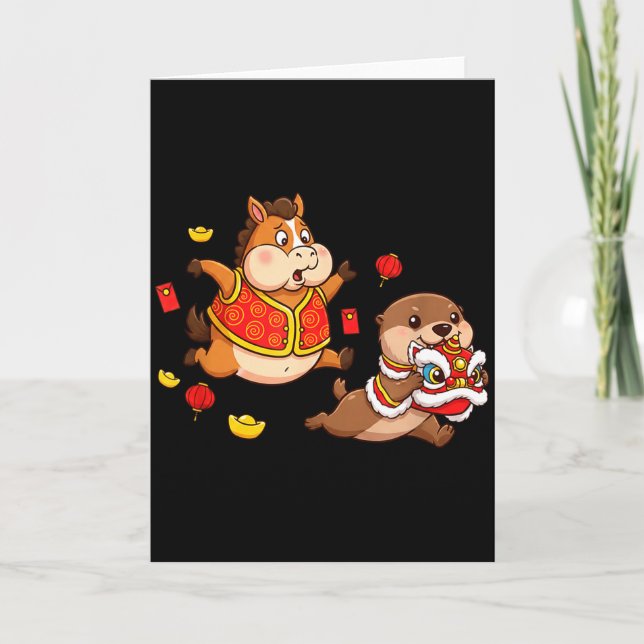 Carte Cheval Chinois Loutre Drôle Enfants Hommes Femmes  (Devant)