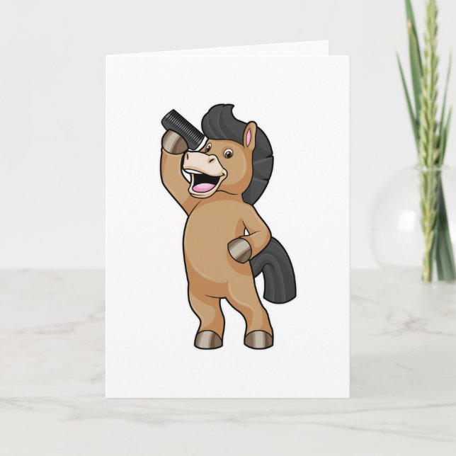 Carte Cheval comme coiffeur avec peigne (Devant)