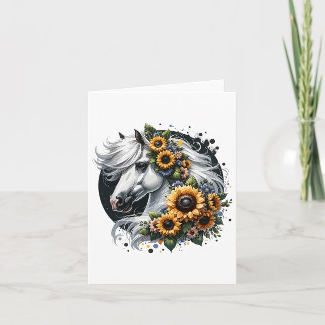 Carte Cheval Cute Avec Fleurs De Soleil Floral Équitatio (Devant)