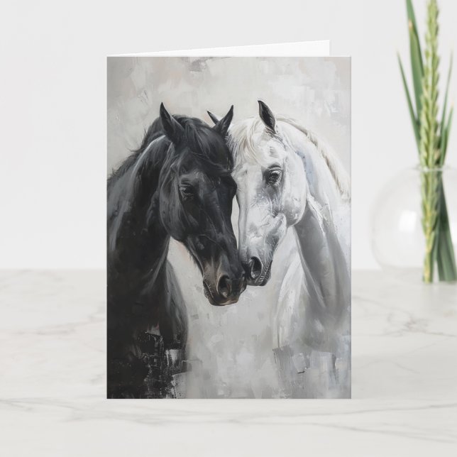 Carte Cheval d'art noir blanc amoureux (Devant)