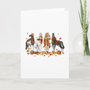 Carte Cheval d'automne de Thanksgiving Cheval Feuilles d