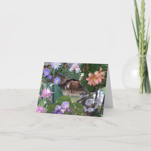 Carte Cheval de BA et collage floral (Devant)