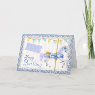 Carte Cheval de Carrousel (bleu) Anniversaire