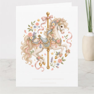 Carte Cheval de carrousel élégant Conte de fées français