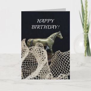 Carte Cheval de marche en métal or pour un anniversaire 