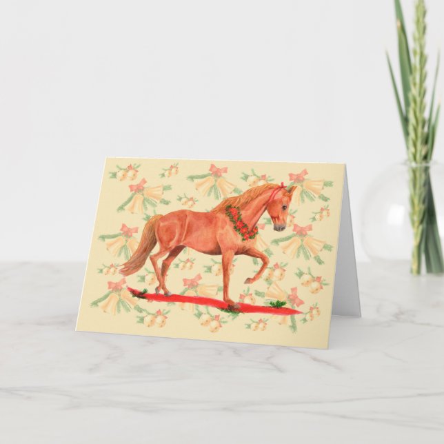 Carte Cheval de Noël Cheval Châtaigne Cabriole Cloches D (Devant)