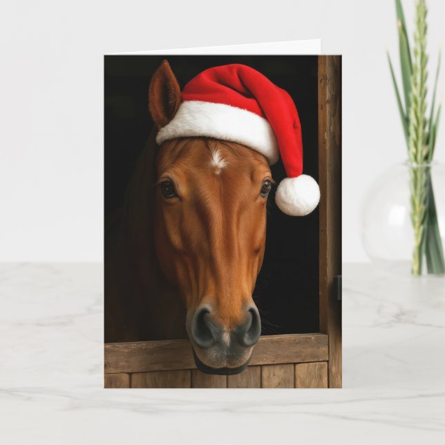 Carte Cheval de Noël dans la fenêtre de l'écurie (Devant)