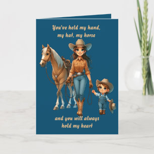 Carte Cheval de Rodéo Occidental Cowgirl Mère et Enfant 