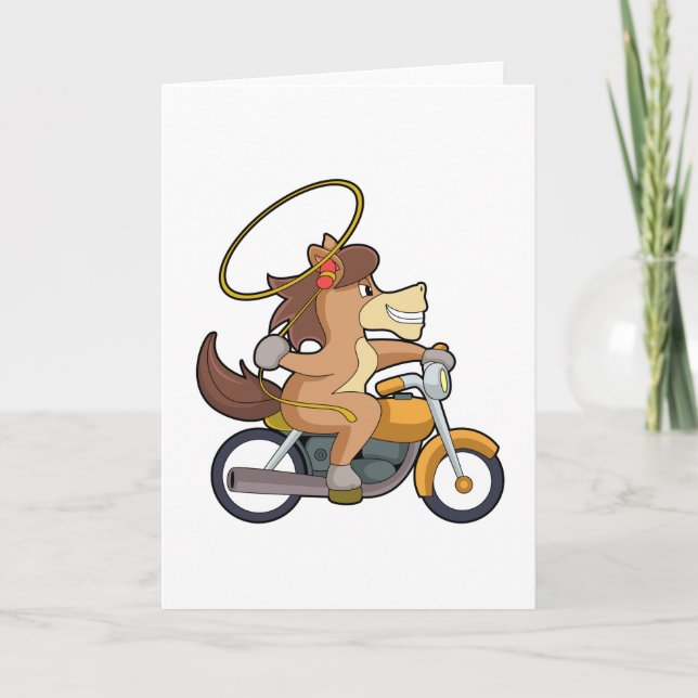 Carte Cheval en cowboy avec lasso et moto (Devant)