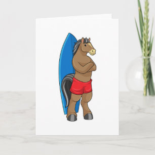 Carte Cheval en surfeur avec planche de surf