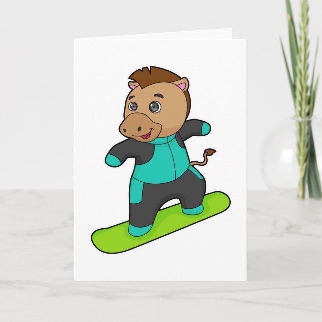 Carte Cheval en tant que snowboardeur avec snowboard (Devant)