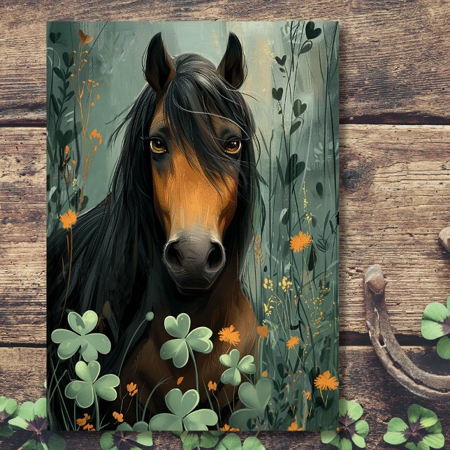 Carte Cheval et Clovers St. Patrick's Day (Front - Horse and Clovers St. Patrick's Day Card)