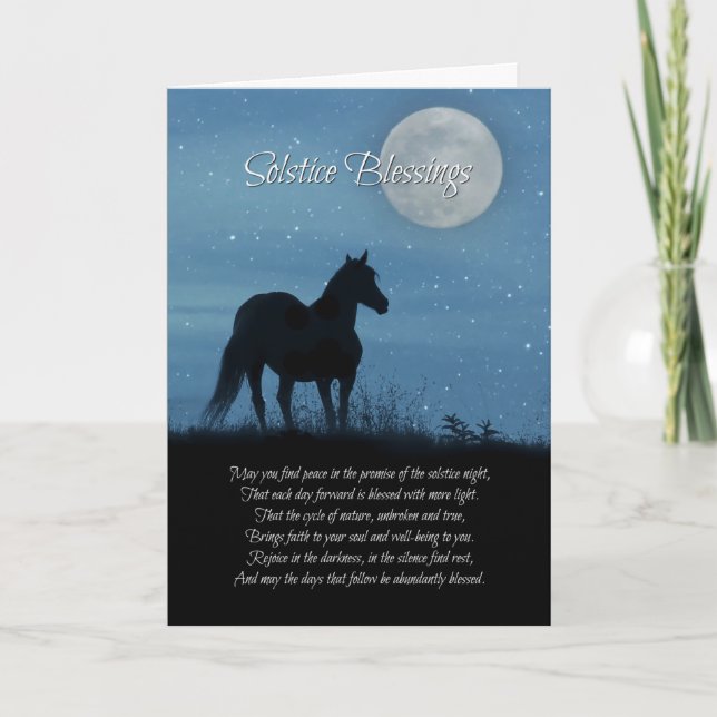 Carte Cheval et Lune poème de bénédiction solstice hiver (Devant)