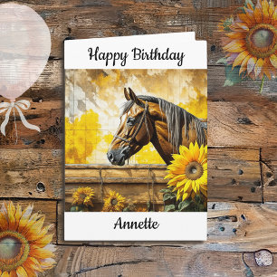 Carte Cheval et tournesol Anniversaire personnalisé