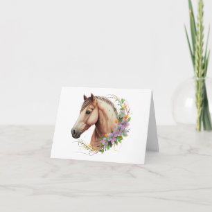 Carte Cheval fantaisie avec Fleurs BLANC