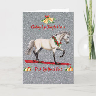 Carte Cheval Gris Fêté au Galop avec Couronne de Fleurs