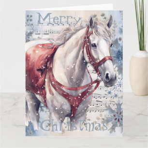 Carte Cheval hiver Aquarelle de Noël