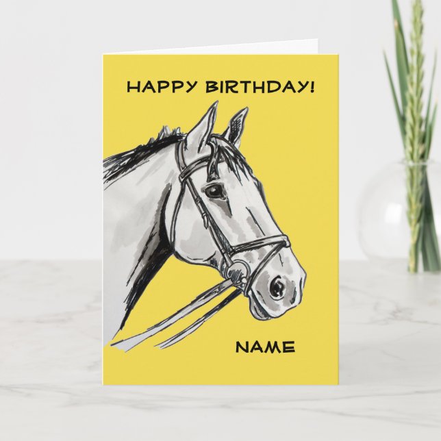 Carte Cheval Portrait Enk Stylo Anniversaire (Devant)