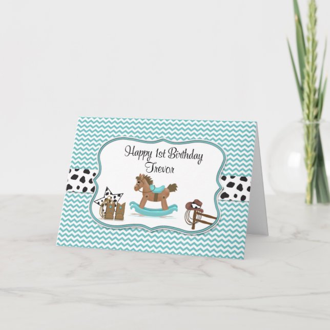 Carte Cheval Rocher Turquoise Anniversaire Personnalisé (Devant)
