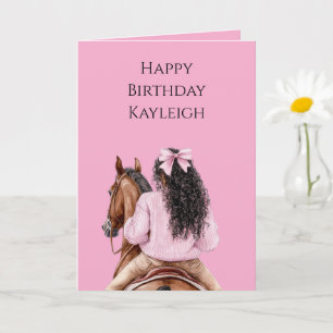 Carte Cheval rose Bow Brown Cheval noir Cheveux fille An