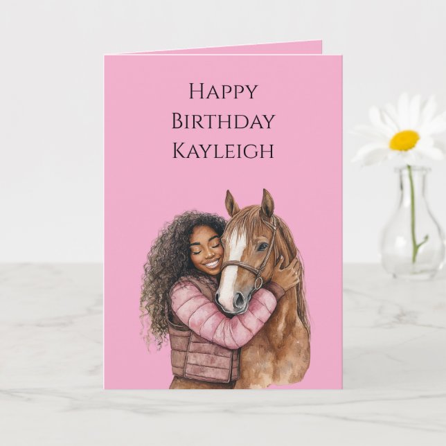 Carte Cheval rose Brown Cheval Noir Coiffeuse Anniversai (Petite plante)