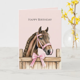 Carte Cheval Ruban Rose Clôture Anniversaire