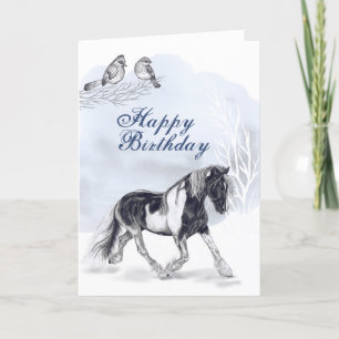 Carte Cheval Trotting dans la neige Anniversaire d'hiver