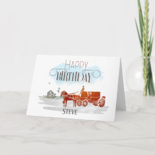 Carte Cheval vintage et transport Ornate Joyeux annivers