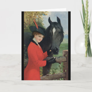 Carte Cheval vintage Girl Rouge Manteau équestre sucre C