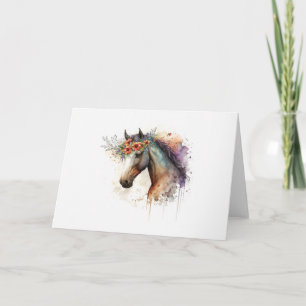 Carte Cheval visage avec couronne de fleurs